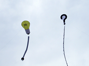 Light bulb and question mark kites