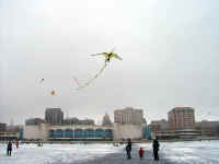 Flying in front of the Capitol building.